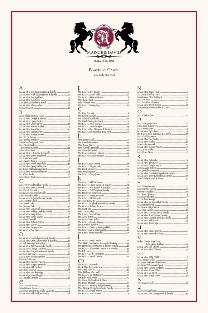 Chevalier Horse Monogram Wedding Seating Charts and Seating Posters